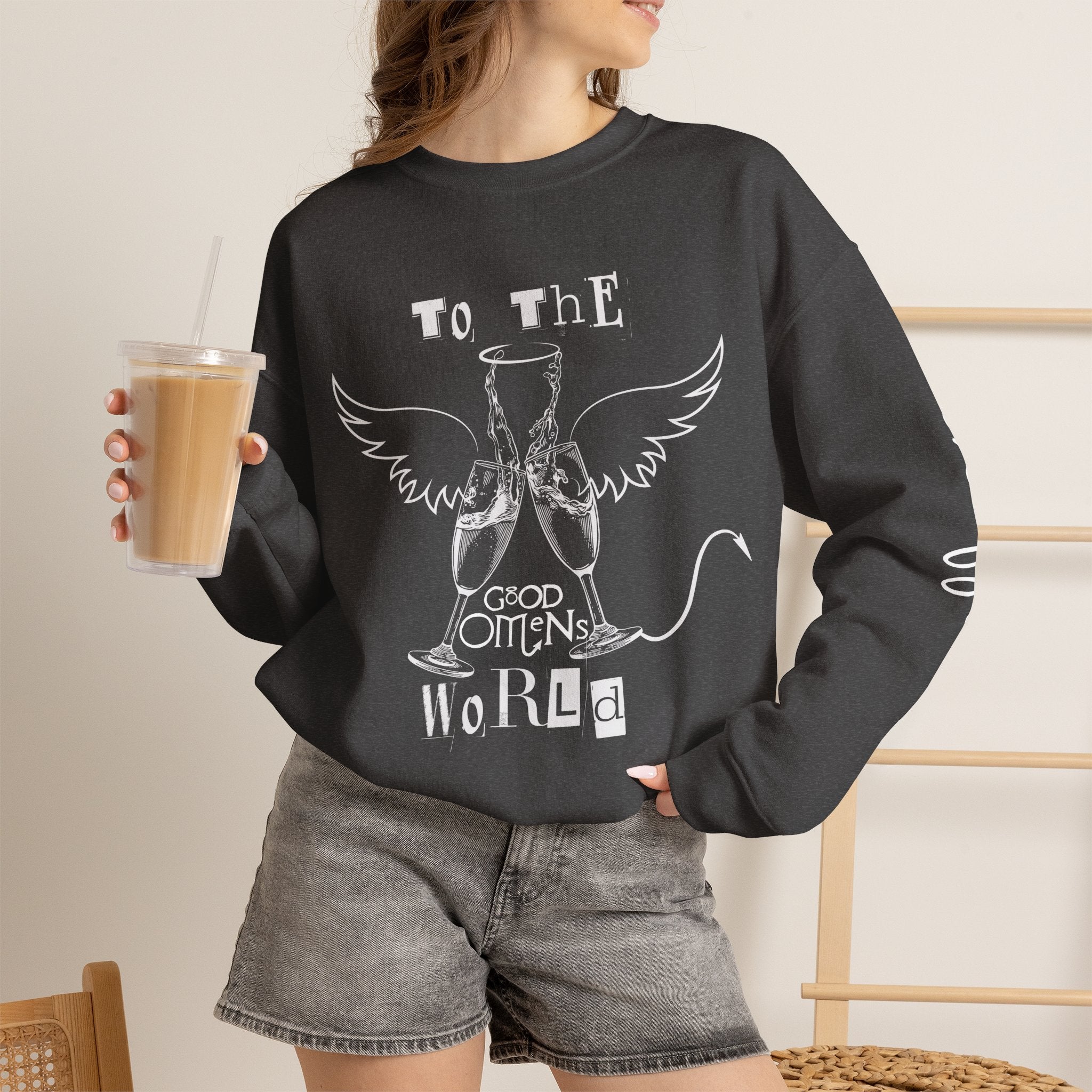 Angel & Devil 'To The World' Crewneck Sweatshirt — Good Omens Graphic
