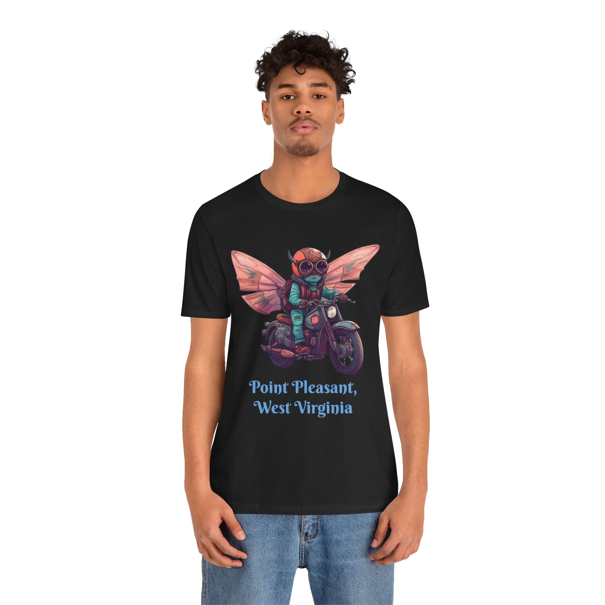Little Mothman Riding His Motorcycle Unisex Jersey Short Sleeve Tee