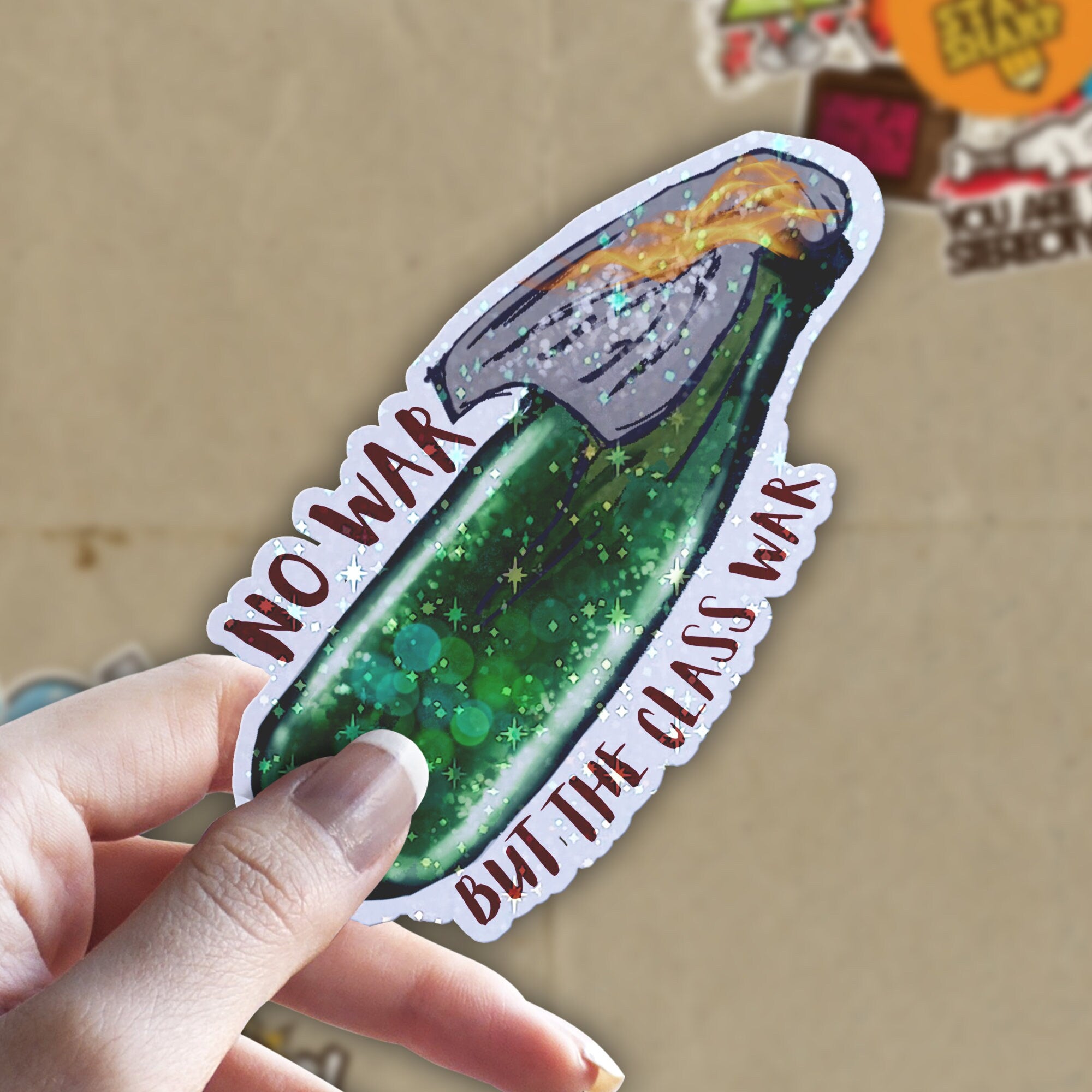 Molotov Holographic Sticker: No War But The Class War (3x3in)