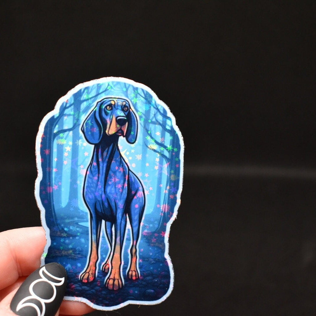 Holographic Black and Tan Coonhound Sticker: Dog Lover Gift