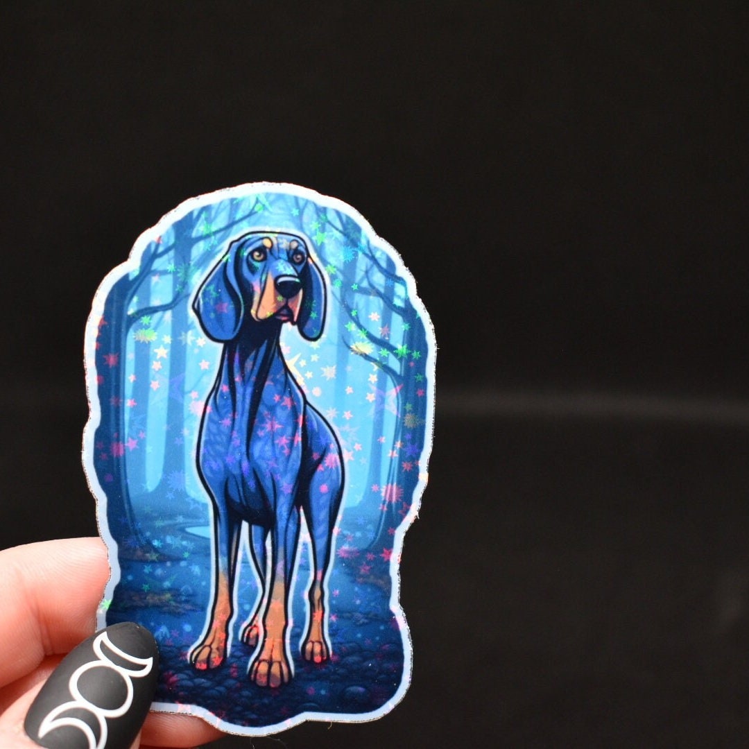 Holographic Black and Tan Coonhound Sticker: Dog Lover Gift