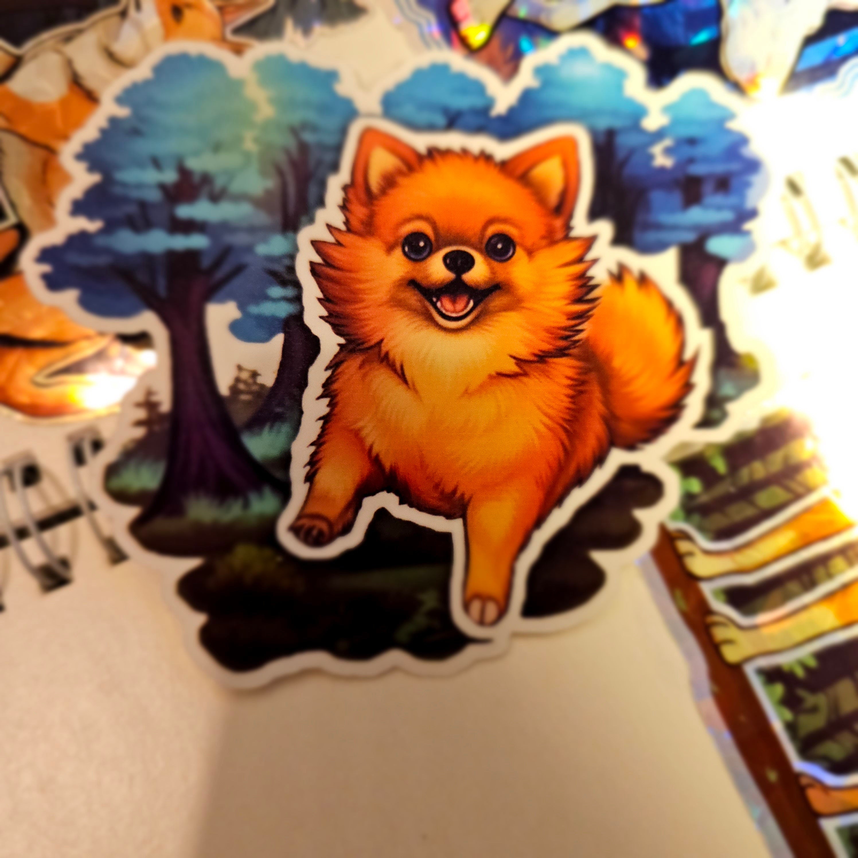 Adorable Pomeranian Decal Sticker: Optional Holographic Shine