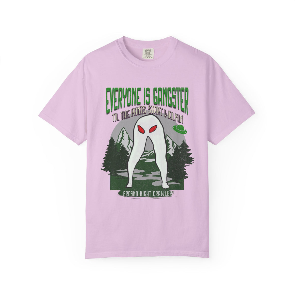 Fresno Nightcrawler graphic shirt featuring Everyone Is Gangster Cryptid Comfort Colors