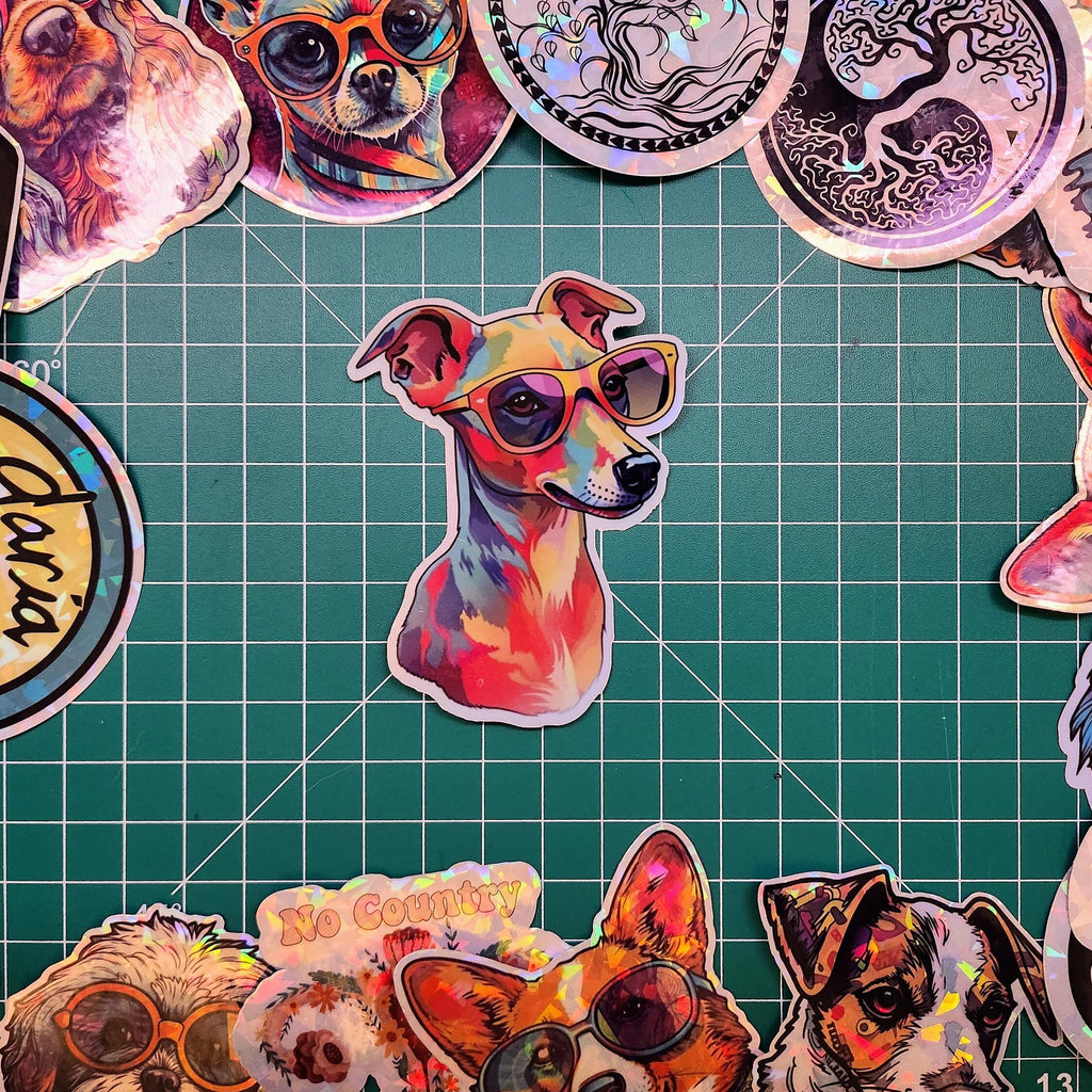 Rainbow Italian Greyhound Sticker: Holographic Iggy Dog Decal