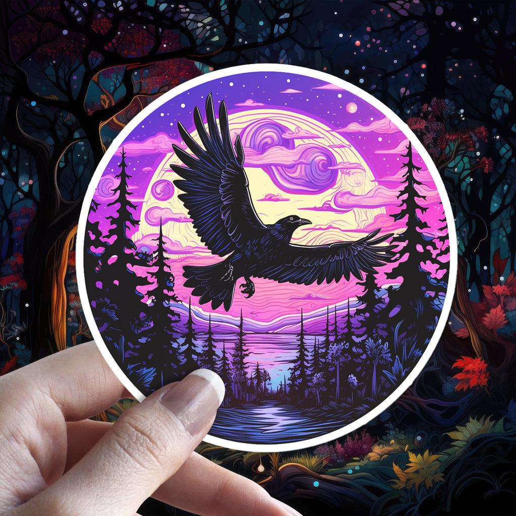 Holographic Raven Sticker: Witchy Bird Familiar Decal