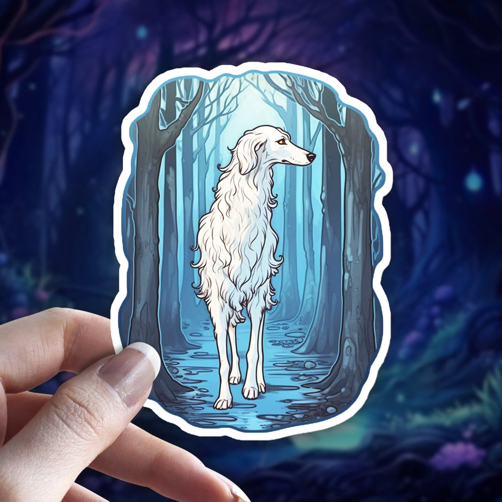 Mystical Borzoi Sticker | Ethereal Dog Vinyl Decal for Water Bottles & Laptops