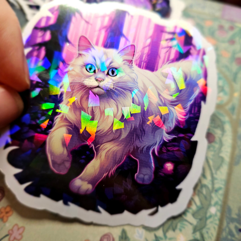 Holographic Ragdoll Cat Sticker: Witchy Familiar Decal