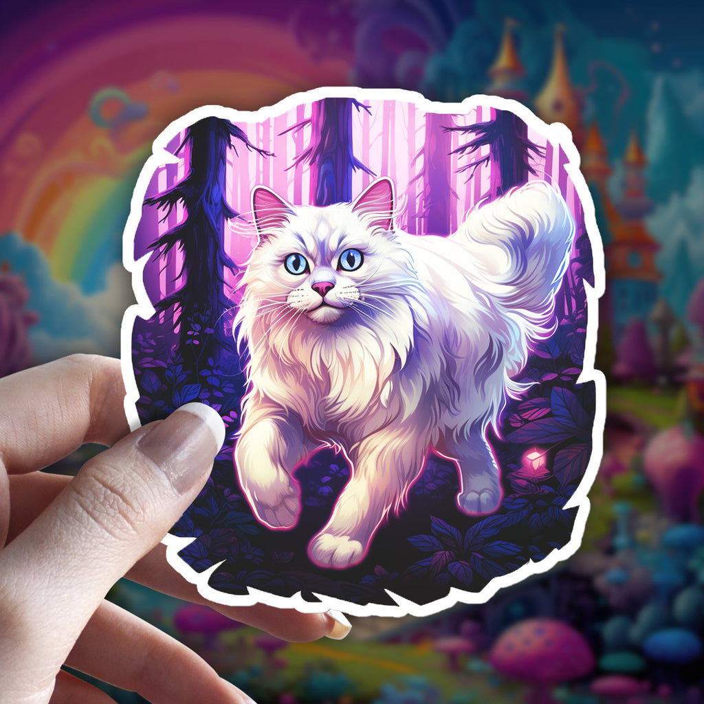 Maine Coon Cat Familiar Holographic Sticker, Witchy Gift