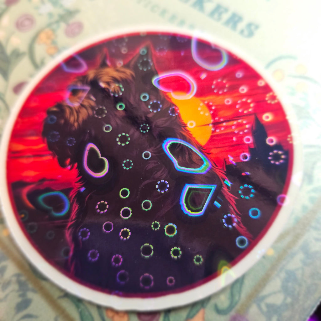 Mysterious Bouvier des Flandres - Familiar Witchy Gothic Holographic Dog Breed Sticker