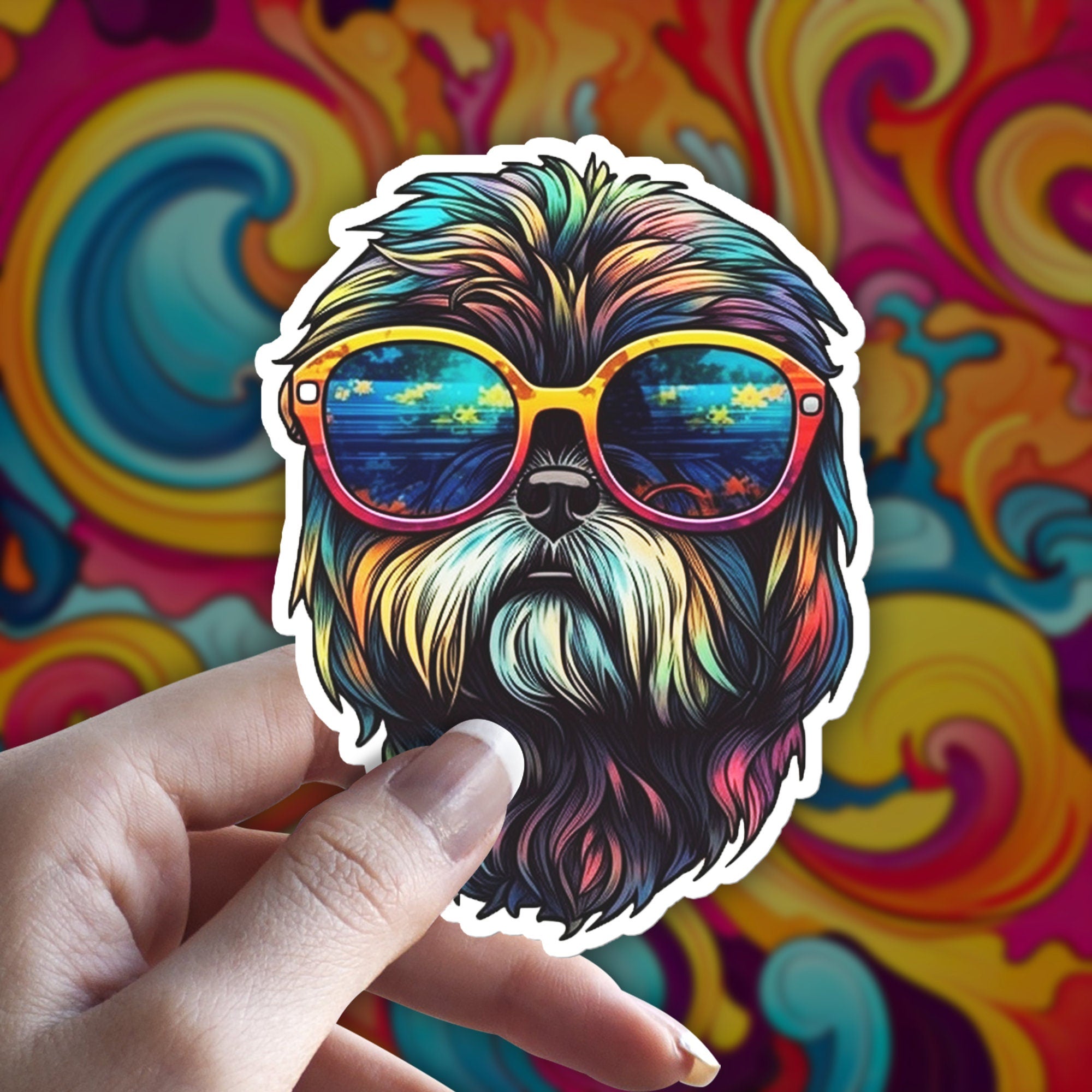 Trippy Shih Tzu Sticker: Groovy Dog Decal, Holographic Option