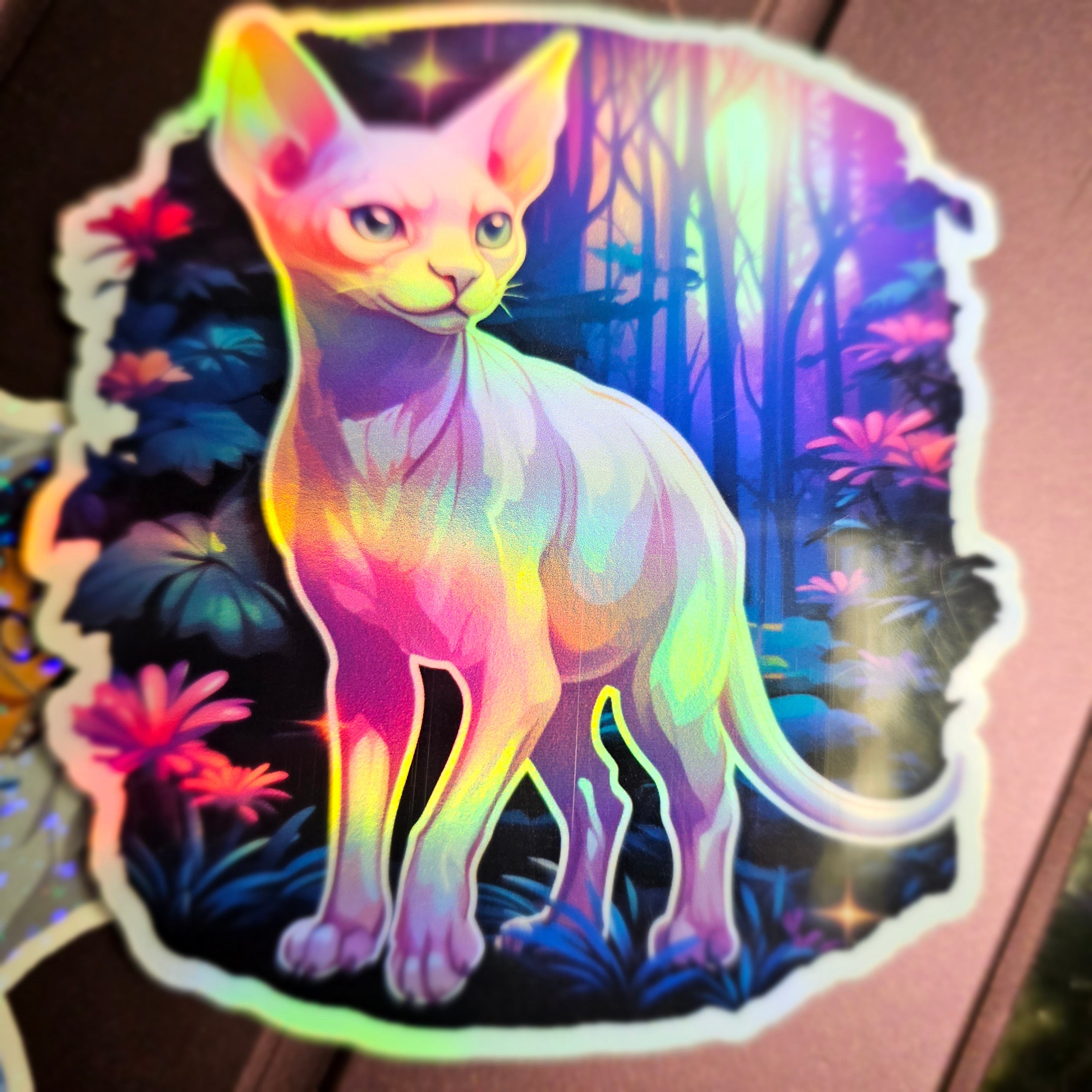 Holographic Sphinx Cat Familiar Sticker: Witchy Vinyl Decal