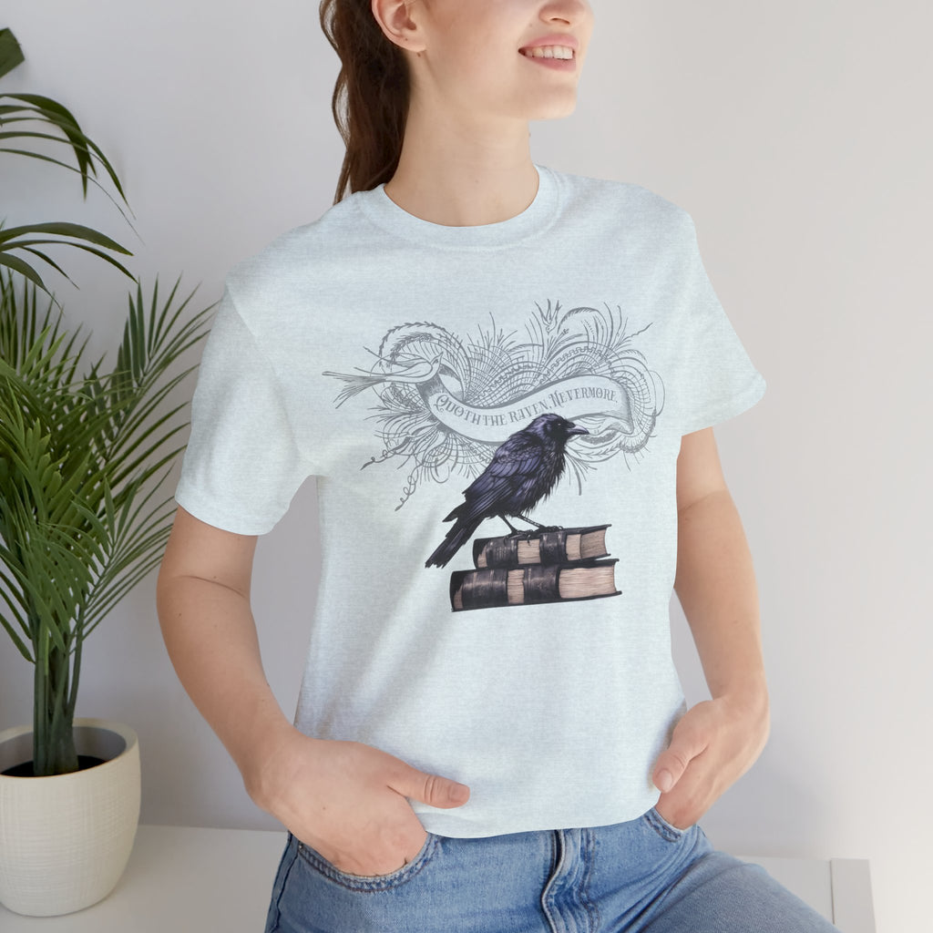 Raven on Books Tee — "The Raven" Edgar Allan Poe Quote Literary T‑Shirt