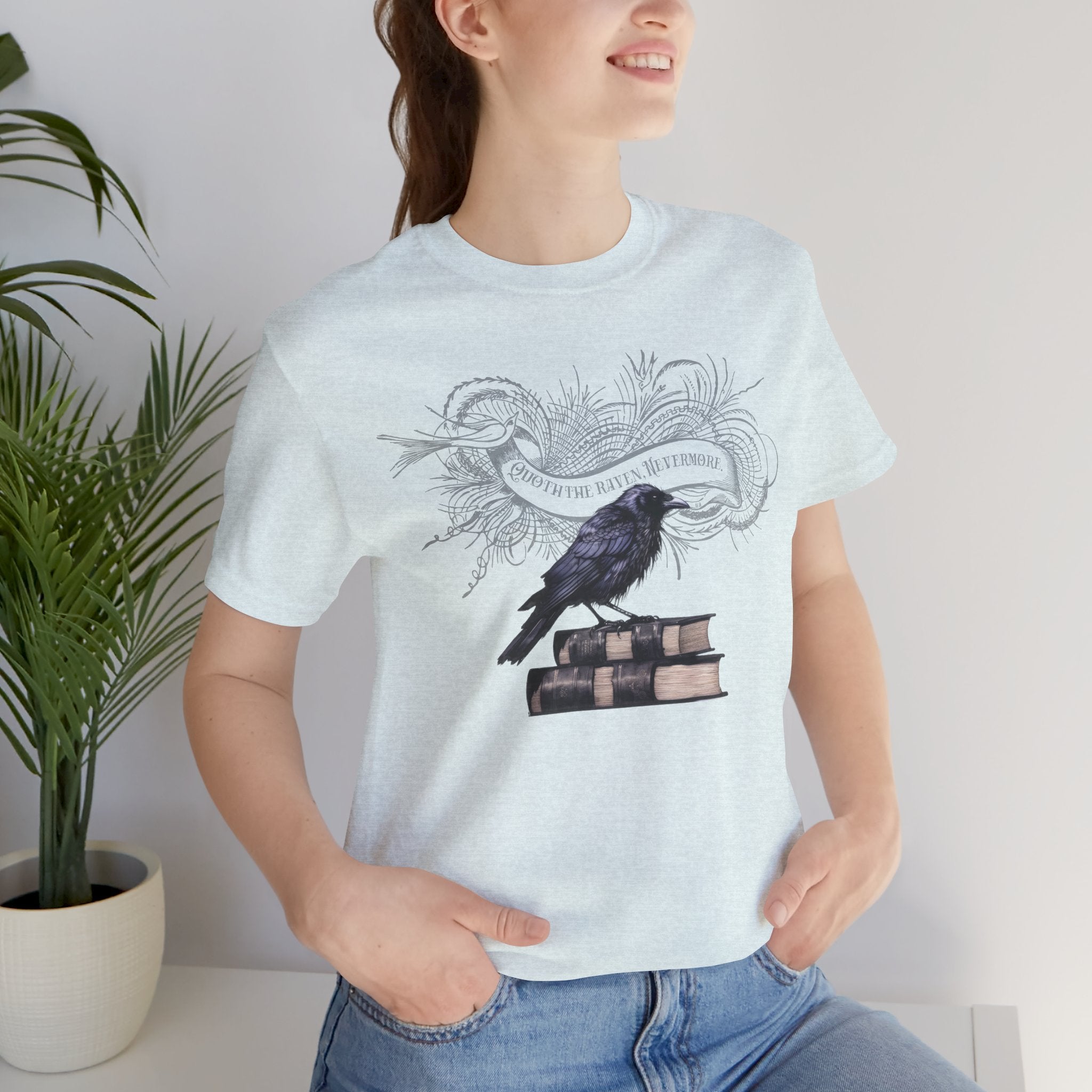 Raven on Books Tee — "The Raven" Edgar Allan Poe Quote Literary T‑Shirt