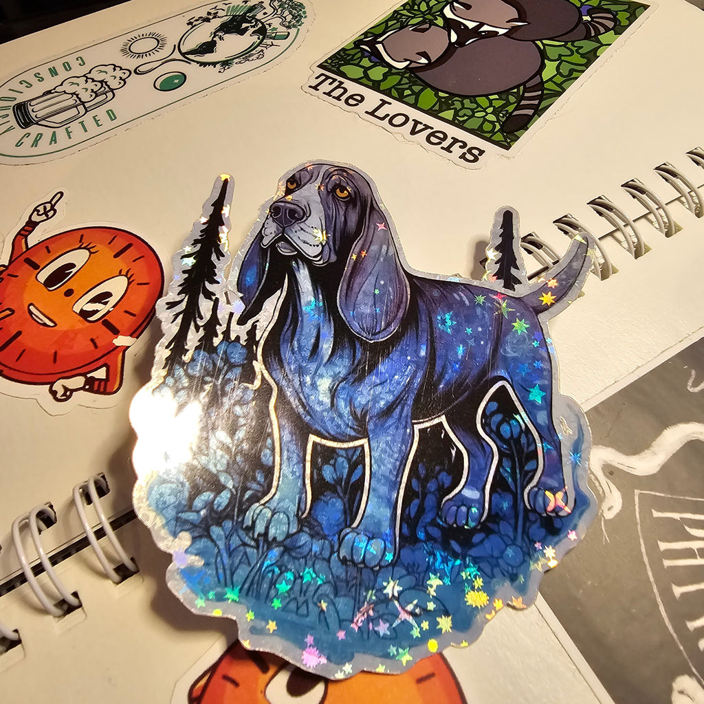 Holographic Basset Hound Sticker | Mystical Dog Vinyl Decal for Water Bottles & Laptops