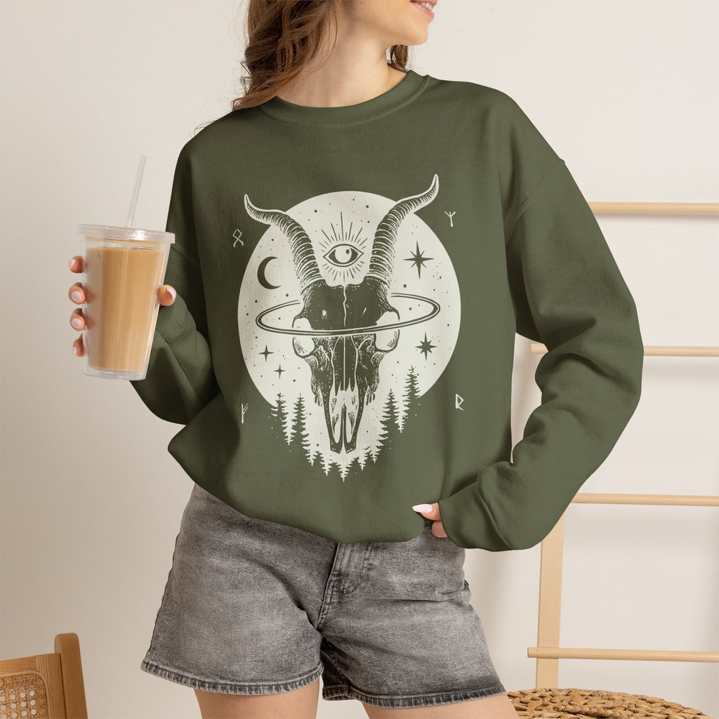 Blessed Be Sweatshirt, Occult Witchcore Crewneck, Goat Skull Sweater, Dark Witchy Aesthetic, Grunge Pagan Pullover Unisex