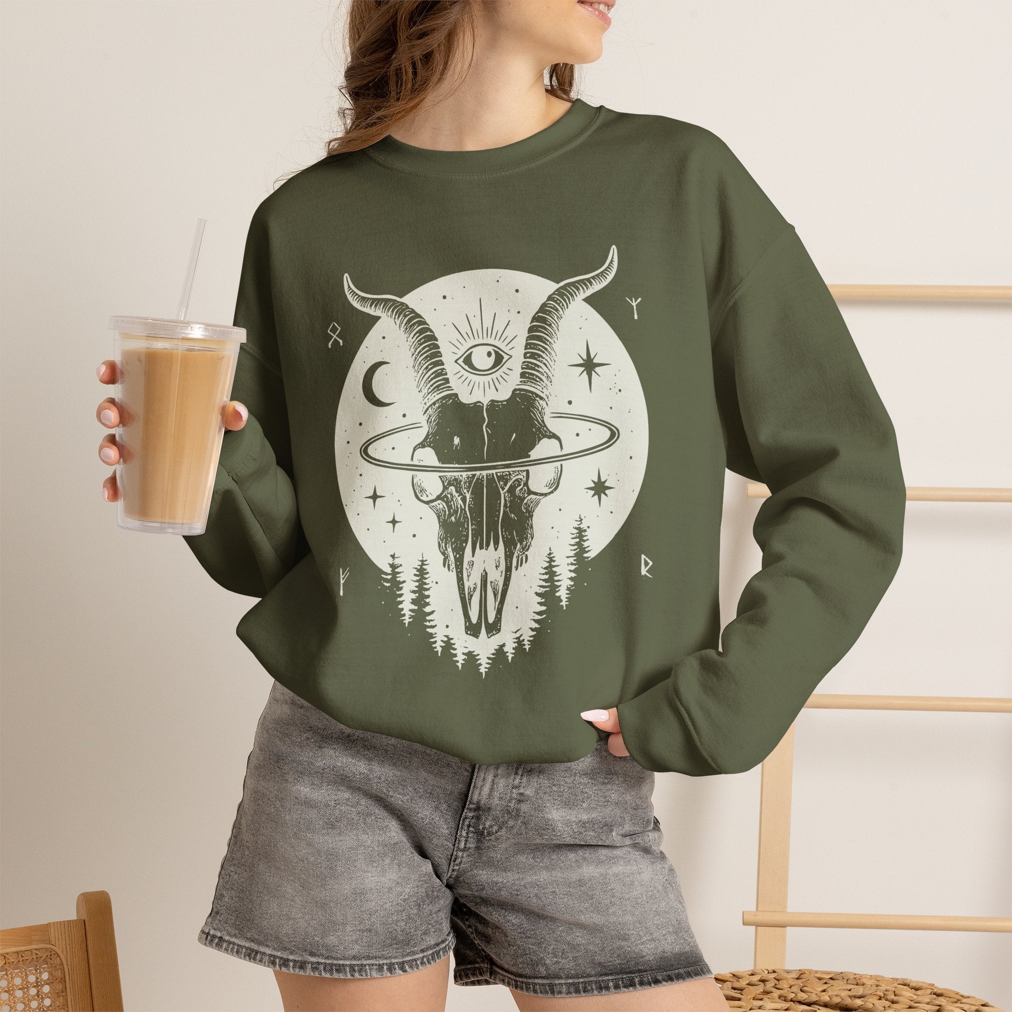 Blessed Be Sweatshirt, Occult Witchcore Crewneck, Goat Skull Sweater, Dark Witchy Aesthetic, Grunge Pagan Pullover Unisex