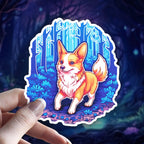 Witchy Corgi Familiar : Holographic Dog Lover vinyl sticker in White