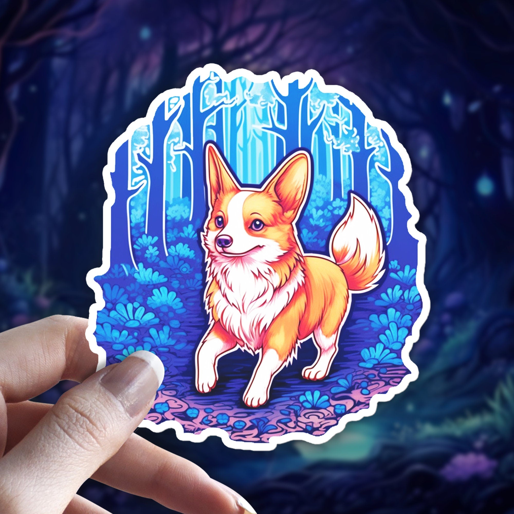 Witchy Corgi Familiar Sticker: Holographic Dog Lover Gift