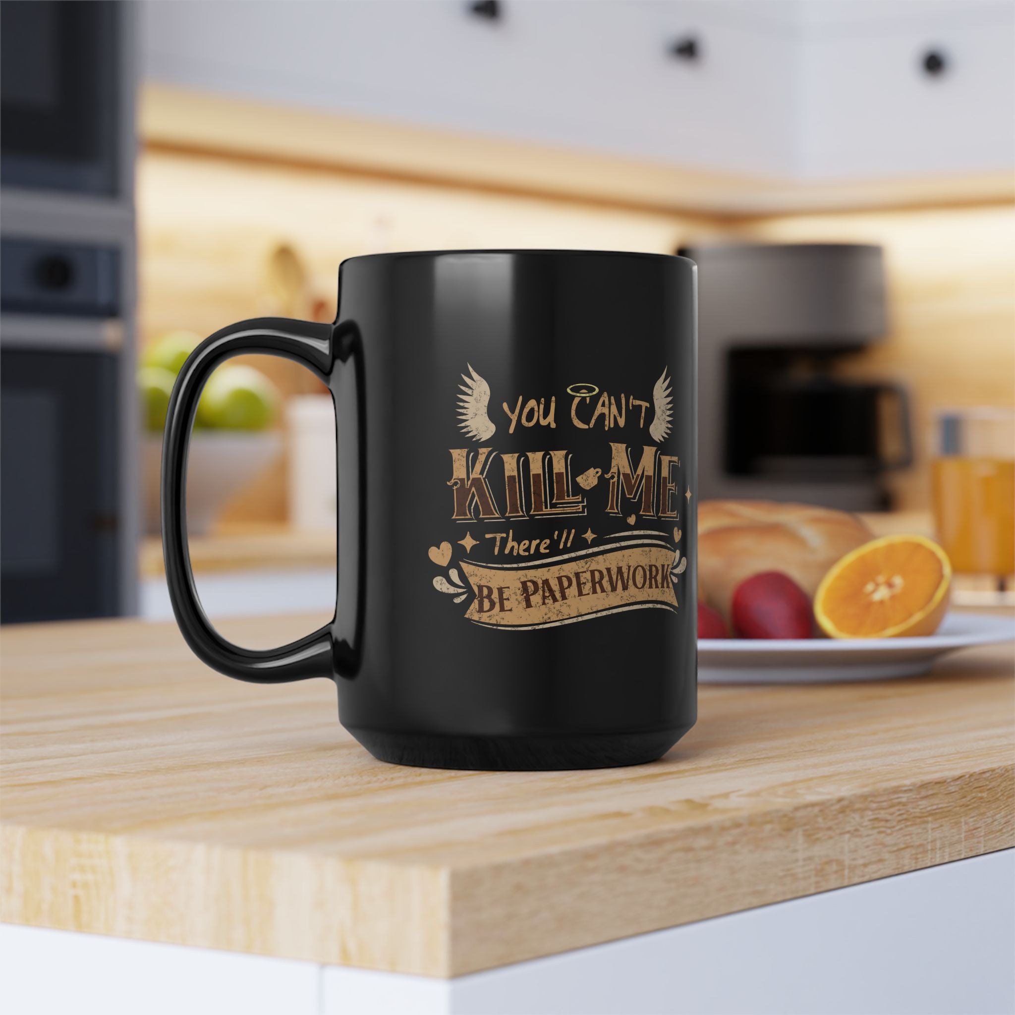 Good Omens You Can’t Kill Me There’ll Be Paperwork Mug | Crowley & Aziraphale Inspired Black Coffee Mug