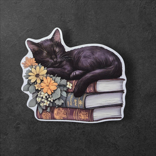 Black Cat Books vinyl sticker featuring Gothic Cottagecore Vinyl Decal in White