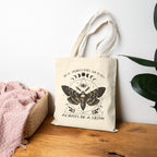 Lilith Moth Canvas tote bag featuring "Always Be a Lilith" Witchy Boho Market Bag in Natural
