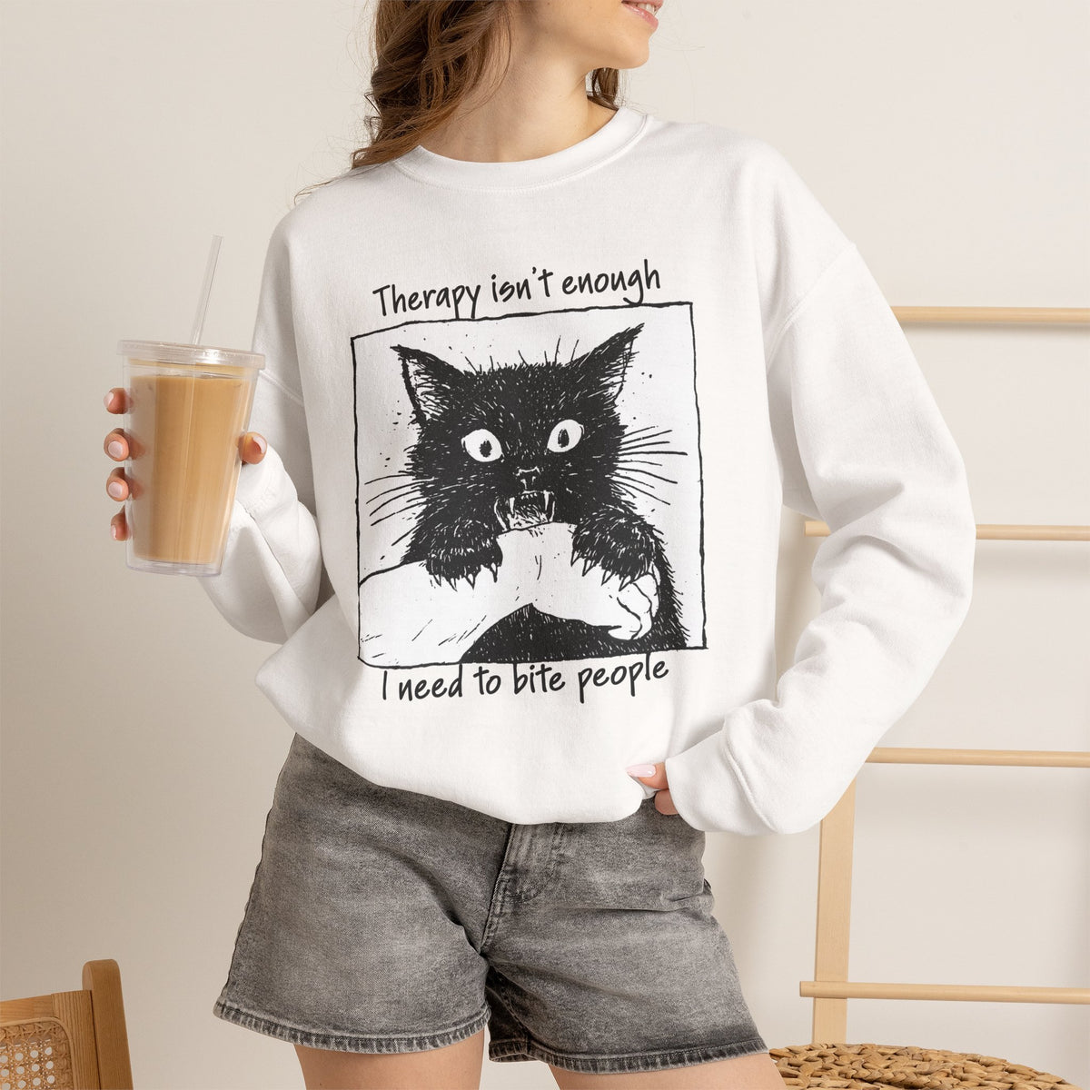 Additional photo of Therapy Isn’t Enough I Need to Bite People sweatshirt