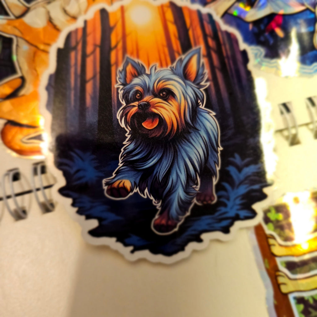 Witchy Yorkie Sticker: Holographic Yorkshire Terrier Familiar Decal