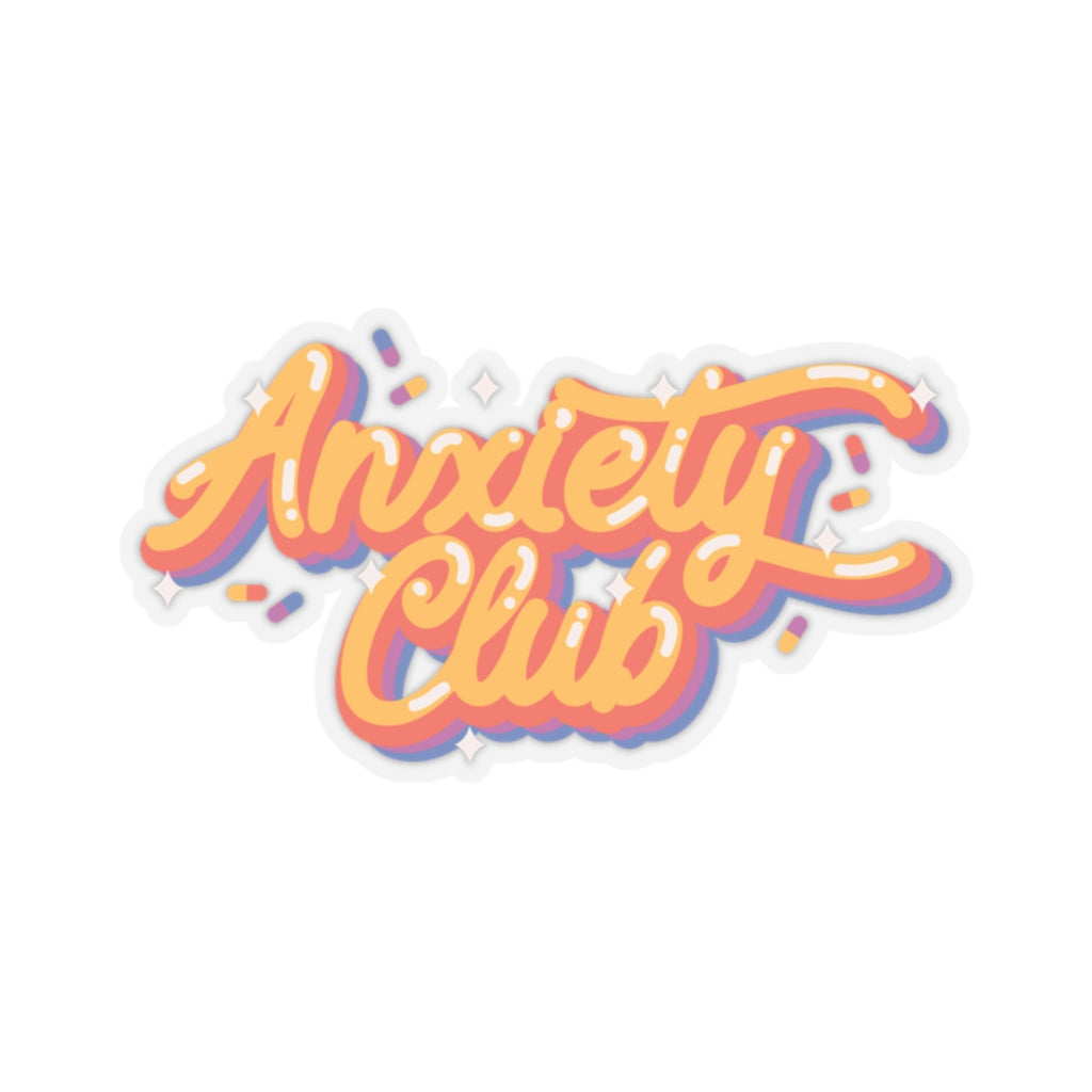 Anxiety Club Kiss-Cut Sticker — Retro Script Decorative Decal for Laptops, Journals & Water Bottles