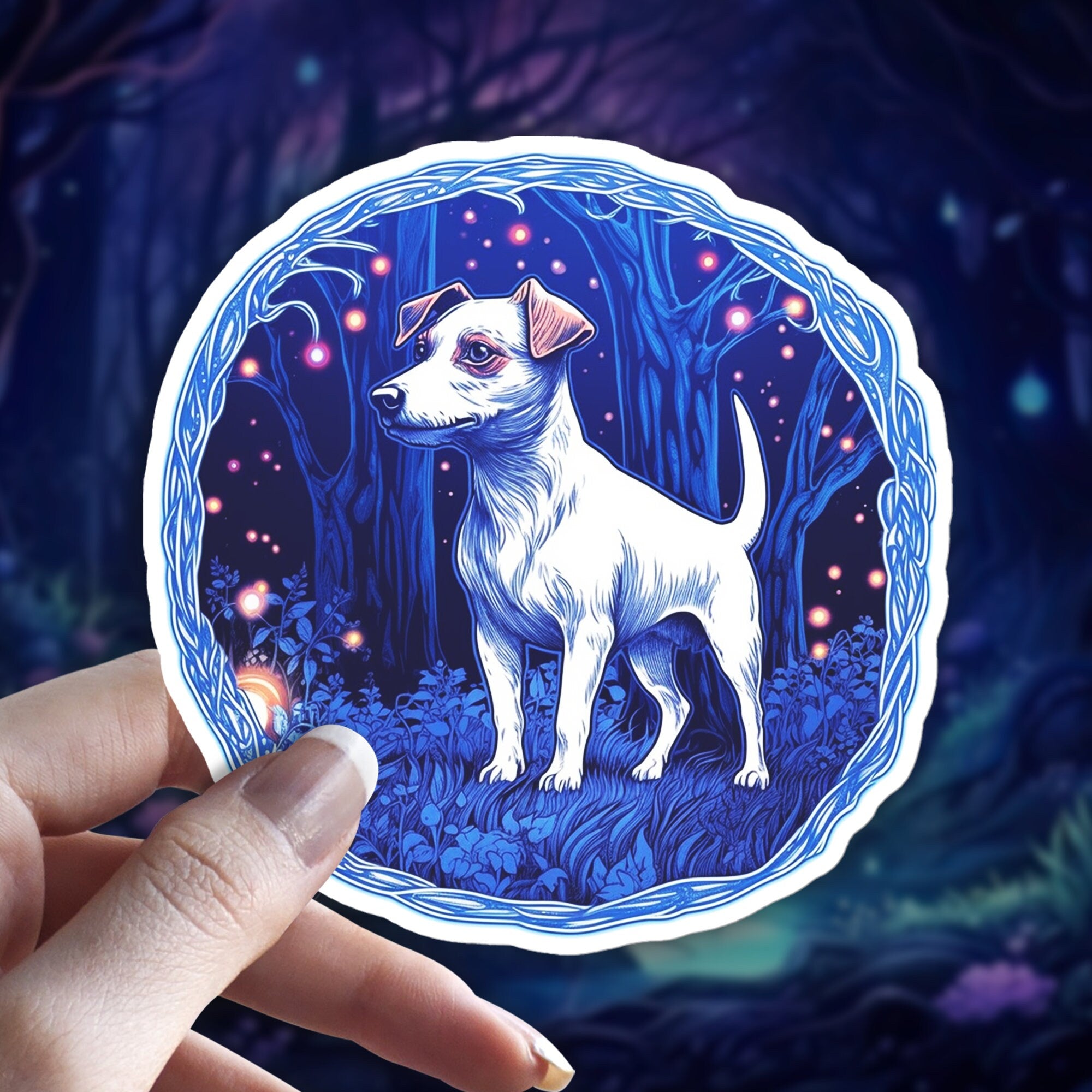 Jack Russel Terrier Familiar Sticker, Witch Familiar Holographic