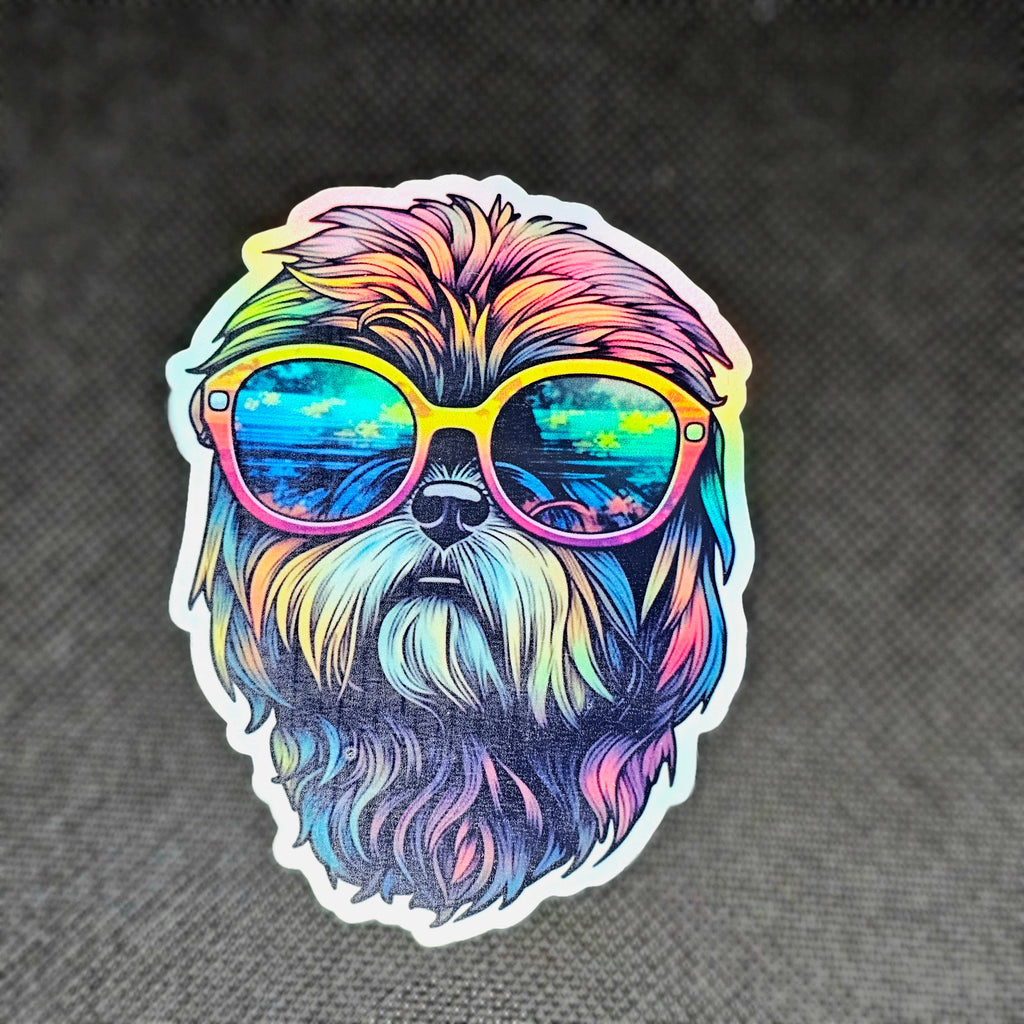 Trippy Shih Tzu Sticker: Groovy Dog Decal, Holographic Option