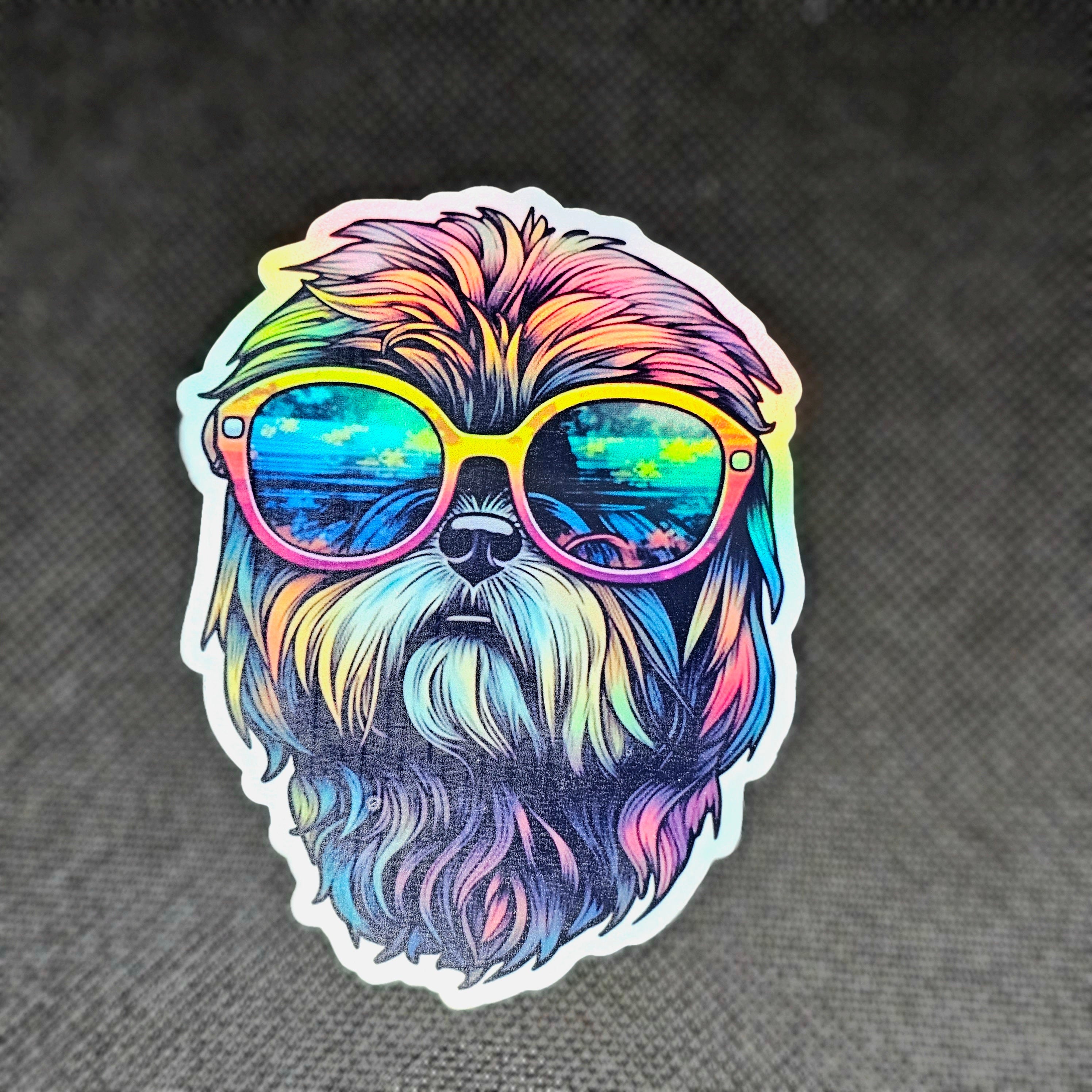 Trippy Shih Tzu Sticker: Groovy Dog Decal, Holographic Option