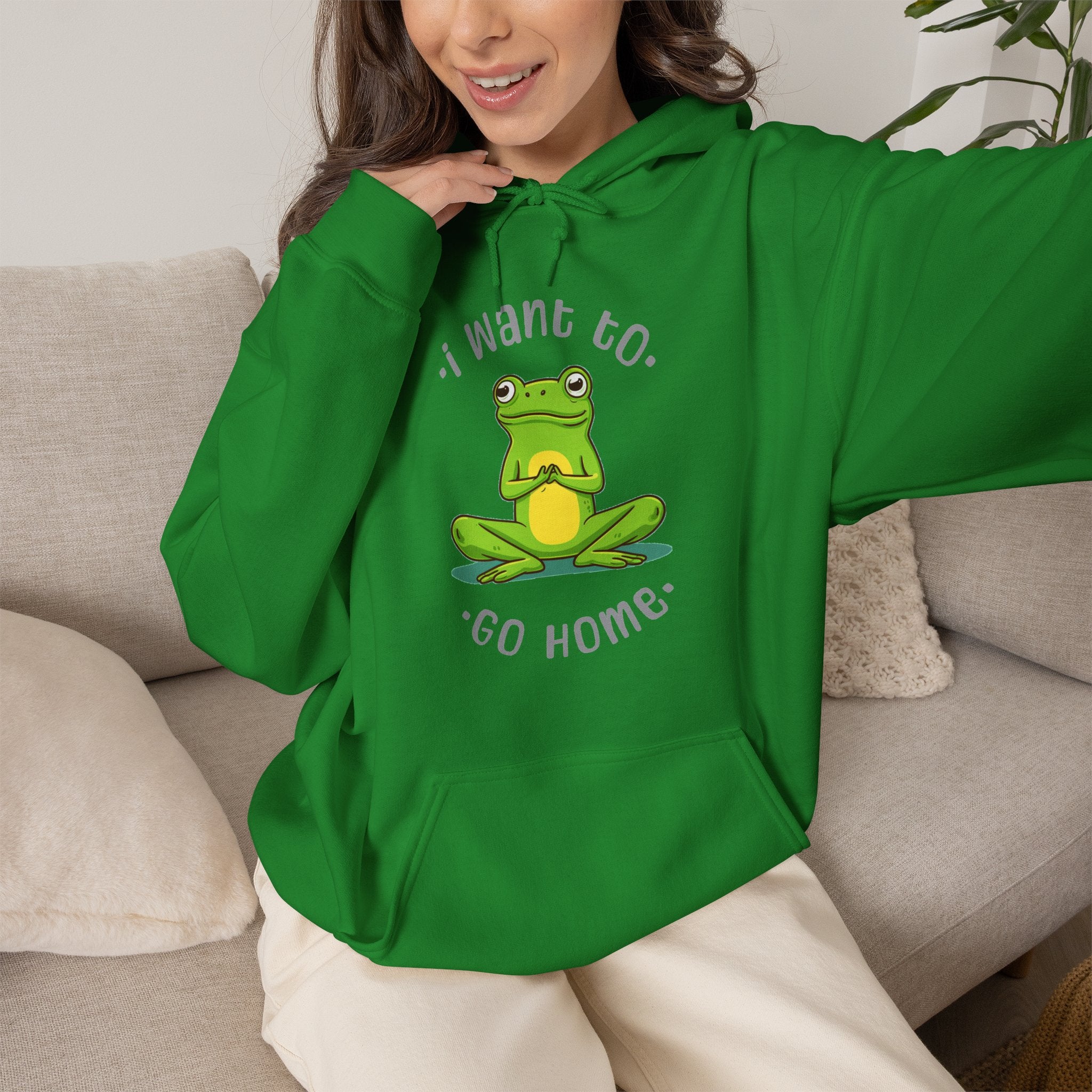 Frog "I Want to Go Home" Hoodie – Cute Cozy Graphic Sweatshirt