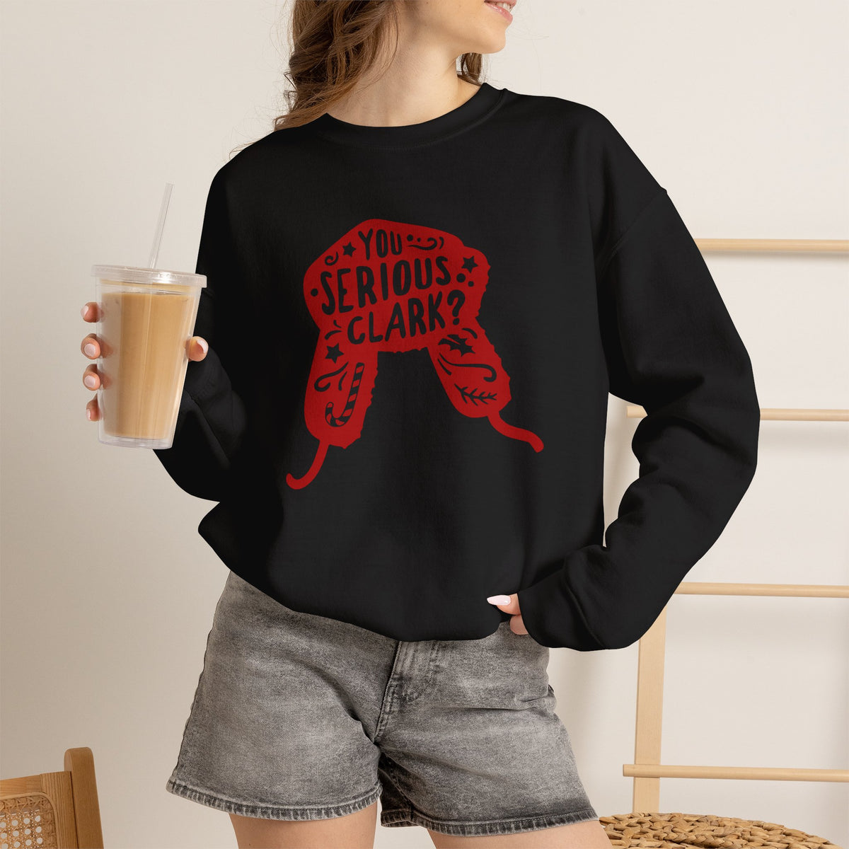 Crewneck Sweatshirt graphic sweatshirt featuring “You Serious, Clark?” Red Trapper Hat