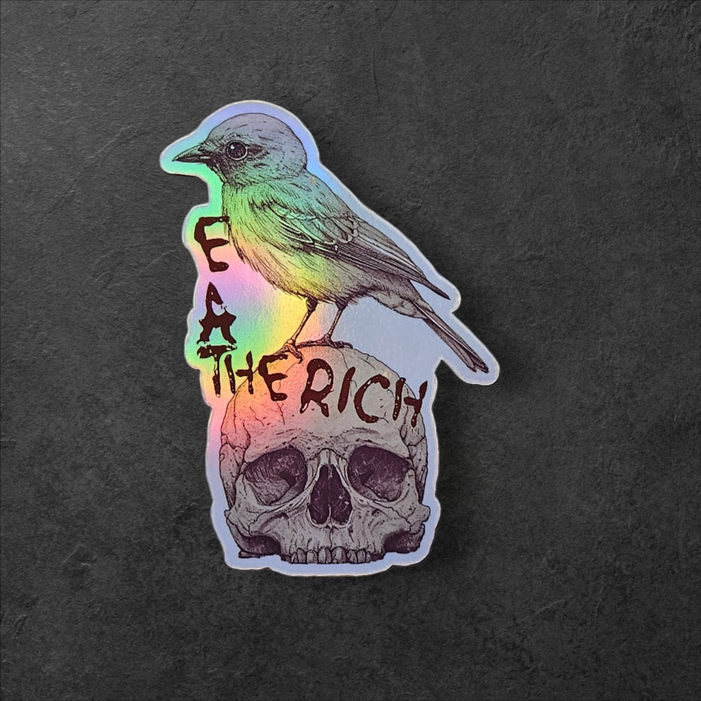 Eat the Rich Bird Skull Sticker – Gothic Anti-Capitalist Vinyl Decal