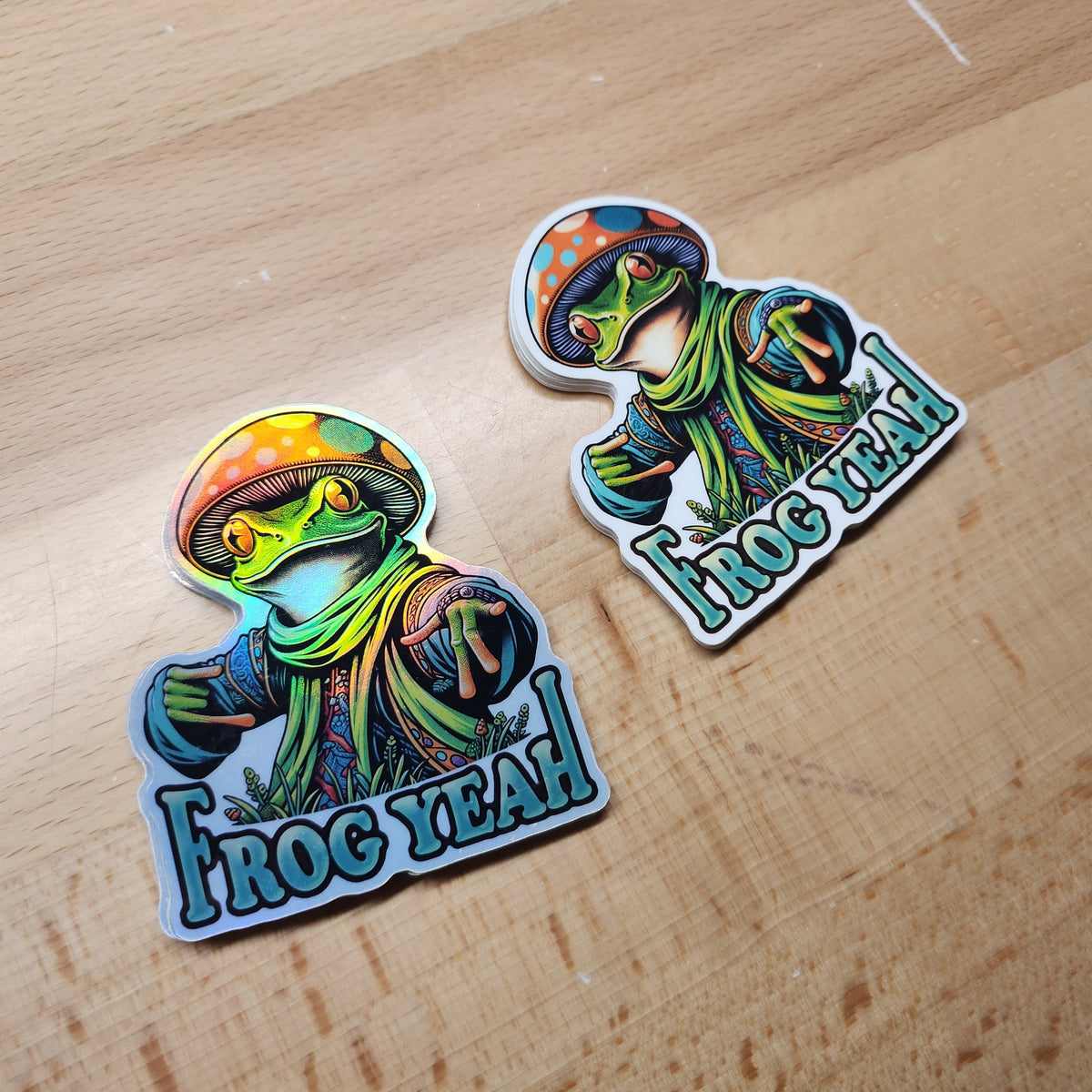 Mushroom Frog vinyl sticker featuring Psychedelic Cottagecore Water-Resistant