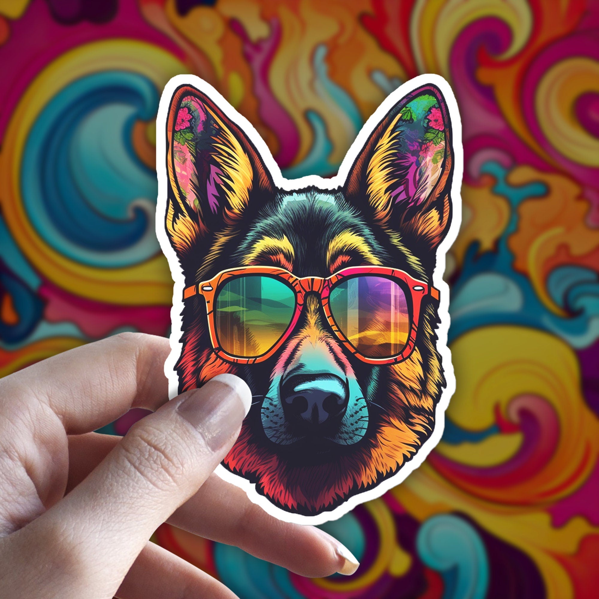 Trippy German Shepherd Sticker
