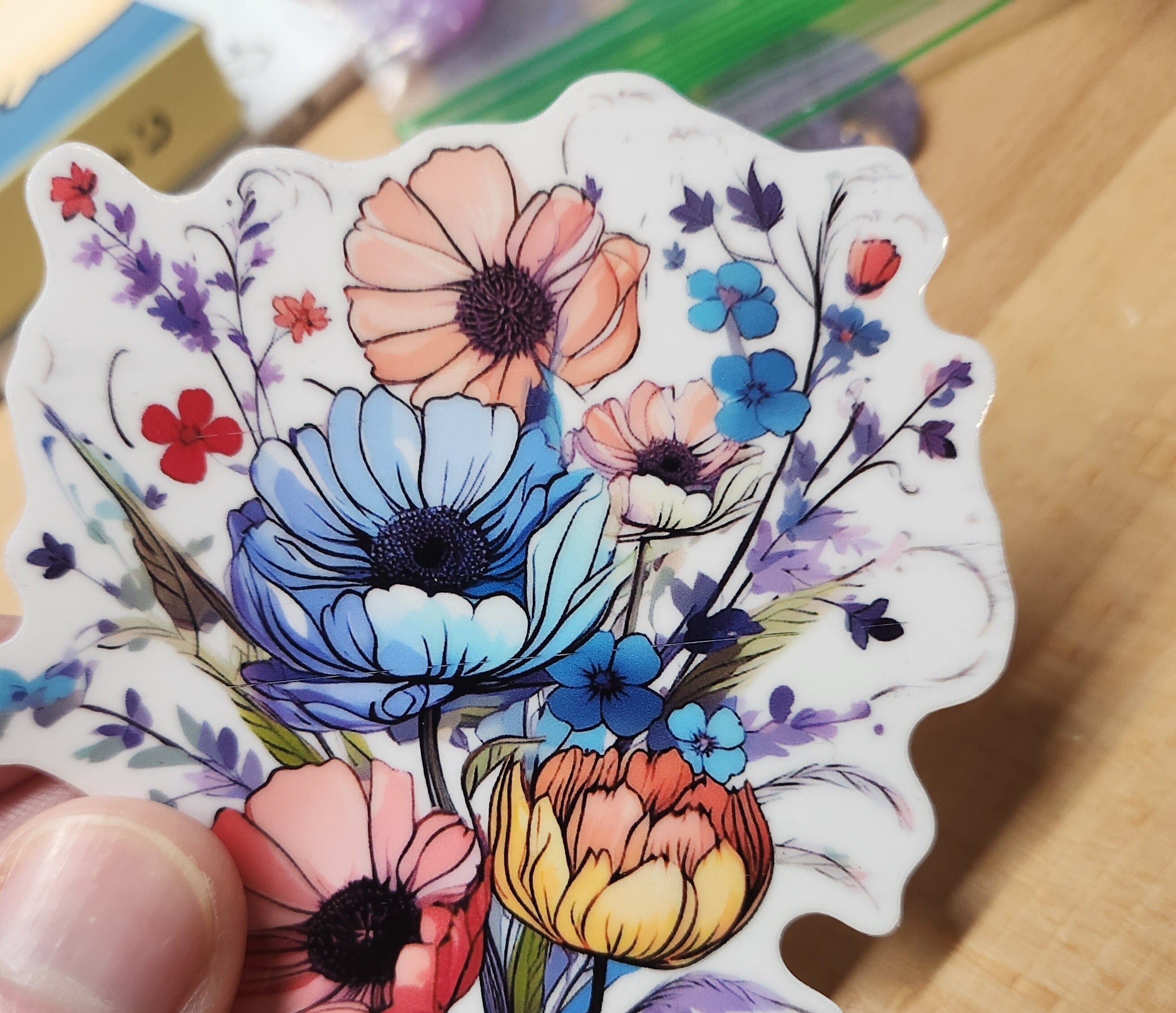 Holographic Wildflower Sticker: Clear Water-Resistant Decal (3x3")