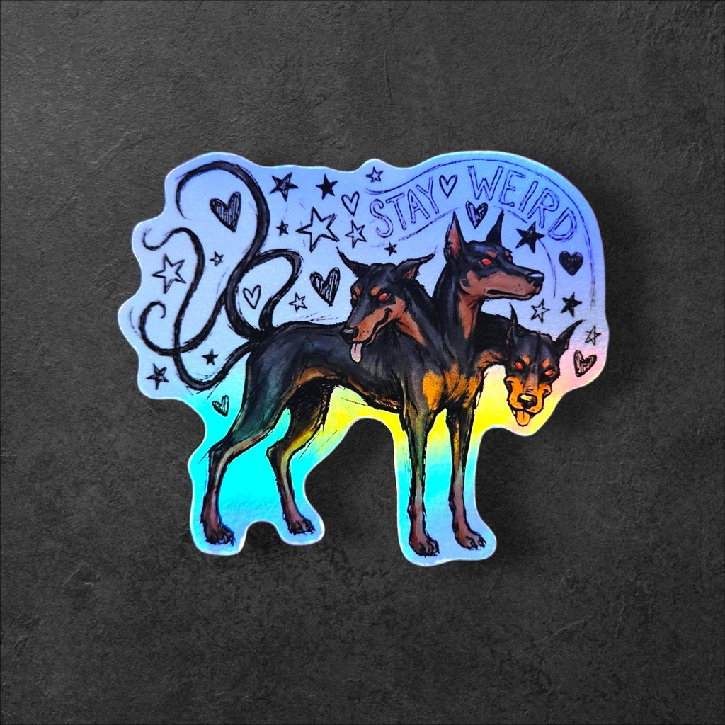 Stay Weird Cerberus Vinyl Sticker | Gothic Hellhound Art