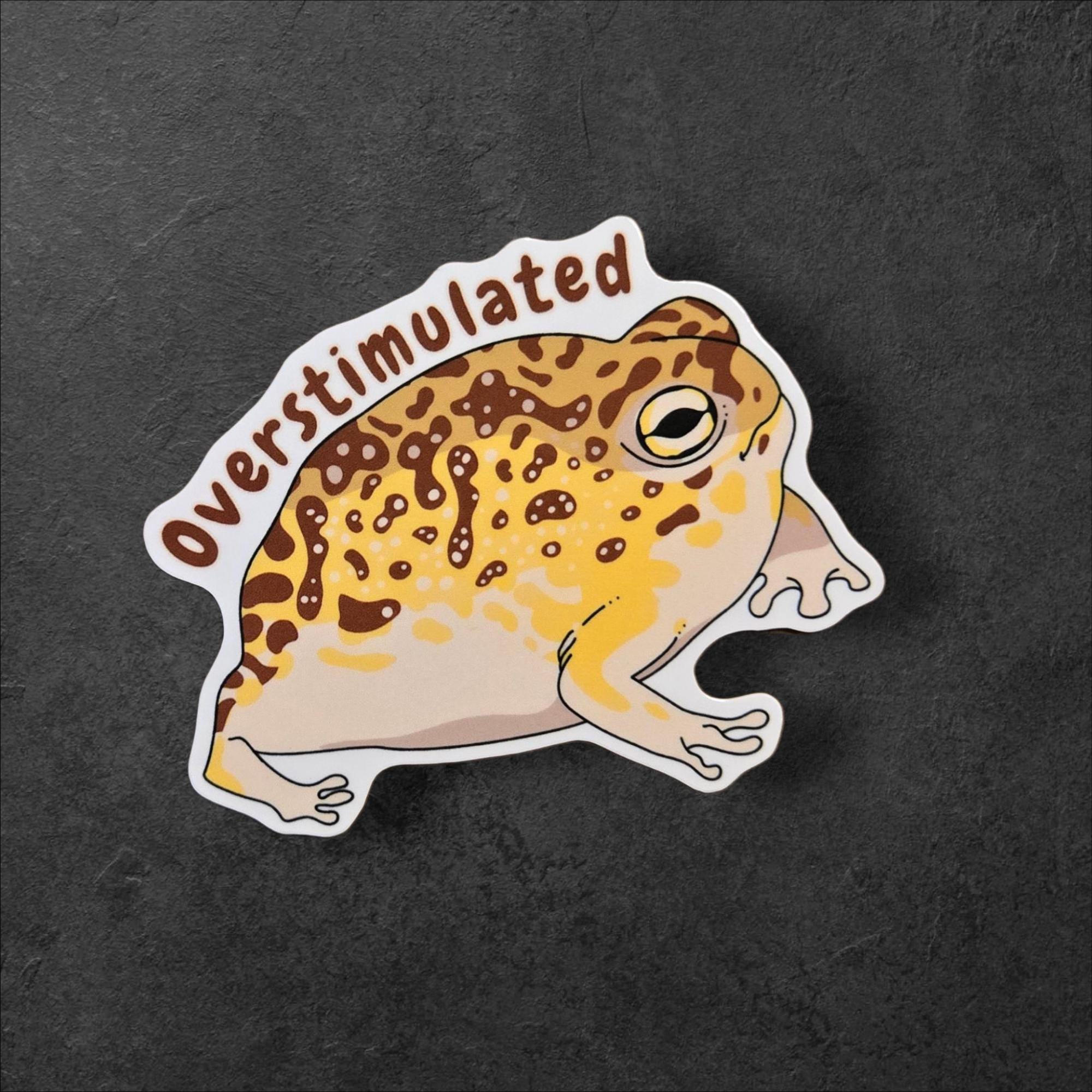 Overstimulated Frog Sticker: Funny Anxious Meme - Laptop, Water Bottle Decal