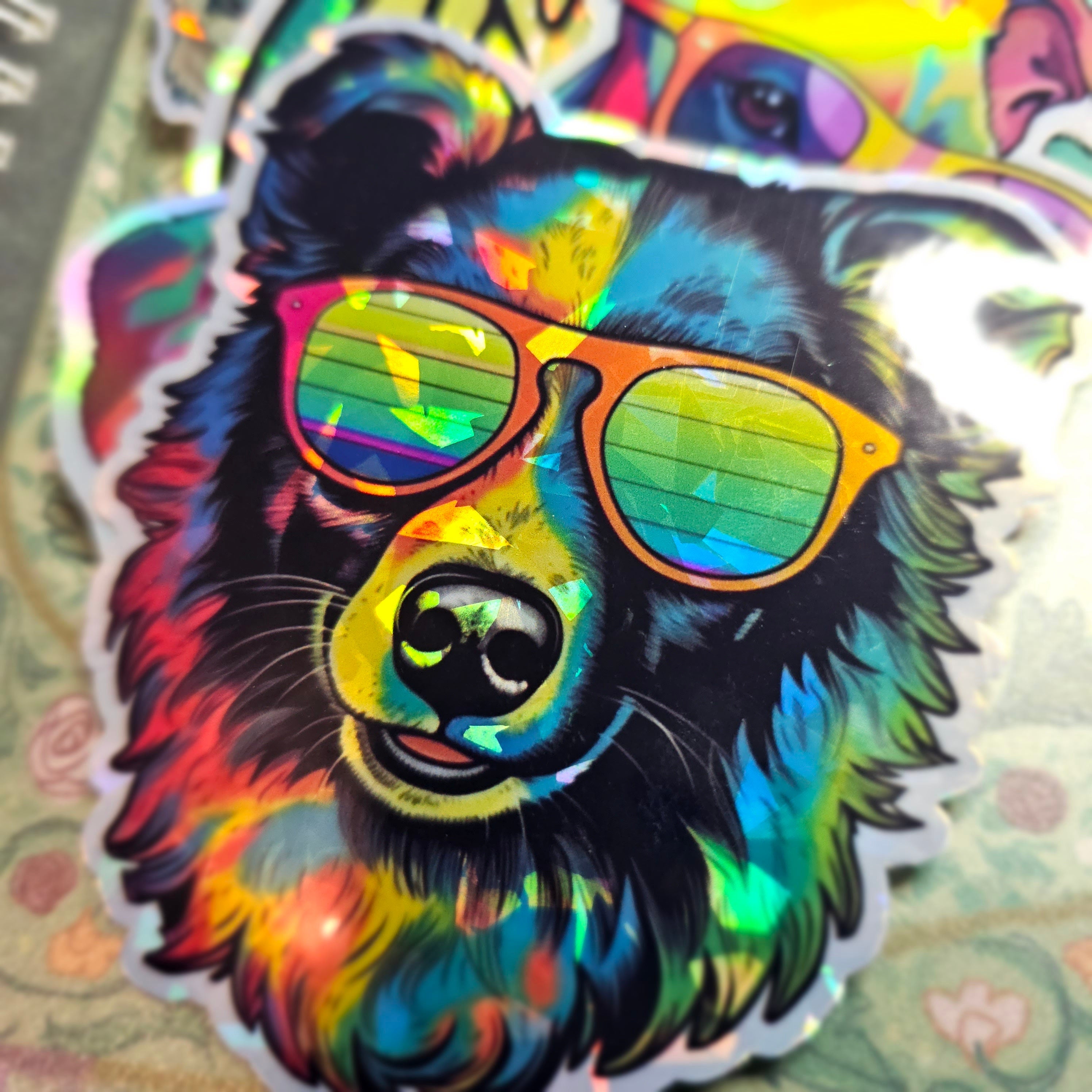 Trippy Australian Shepherd Border Collie Sticker: Boho Dog Mom Gift