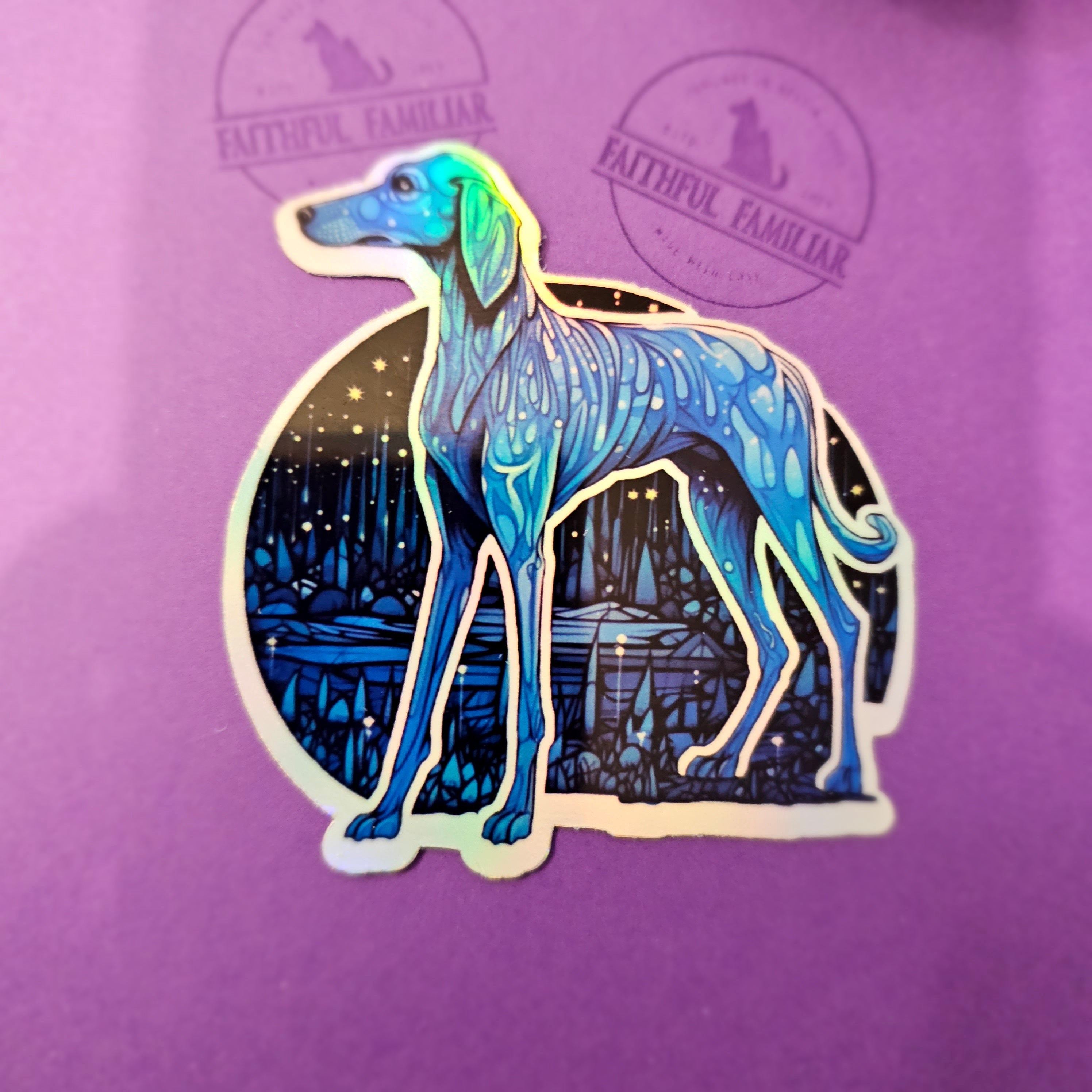 Witchy Saluki Dog Sticker: Holographic Sighthound Familiar
