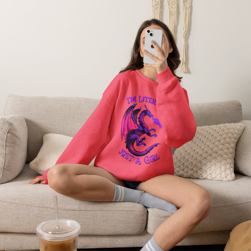 Retro Dragon Sweatshirt Im Literally Just a Girl Monster Girl Aesthetic 80s Fantasy Crewneck