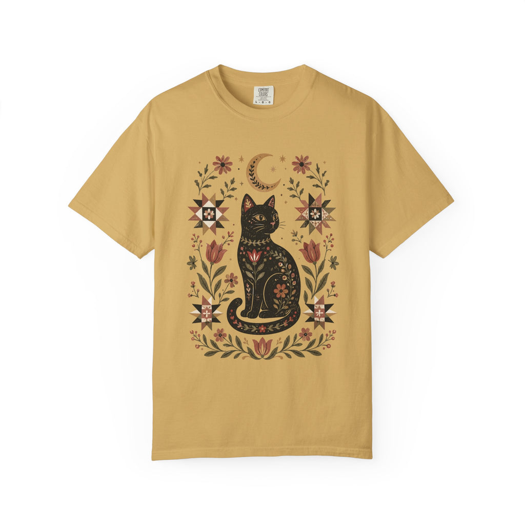Witchy Black Cat graphic shirt featuring Folk Art Floral Comfort Colors Tee