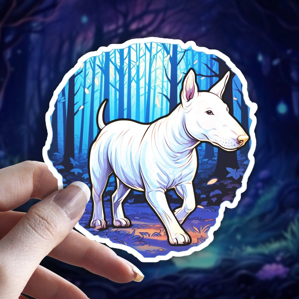 Bull Terrier Witch Familiar Sticker: Holographic Dog Lover Gift