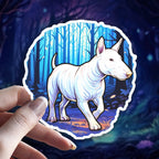 Bull Terrier Witch Familiar vinyl sticker in White