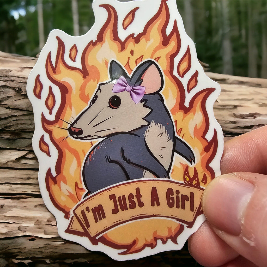 I'm Just A Girl Funny Possum Meme Sticker: Glossy Vinyl Decal