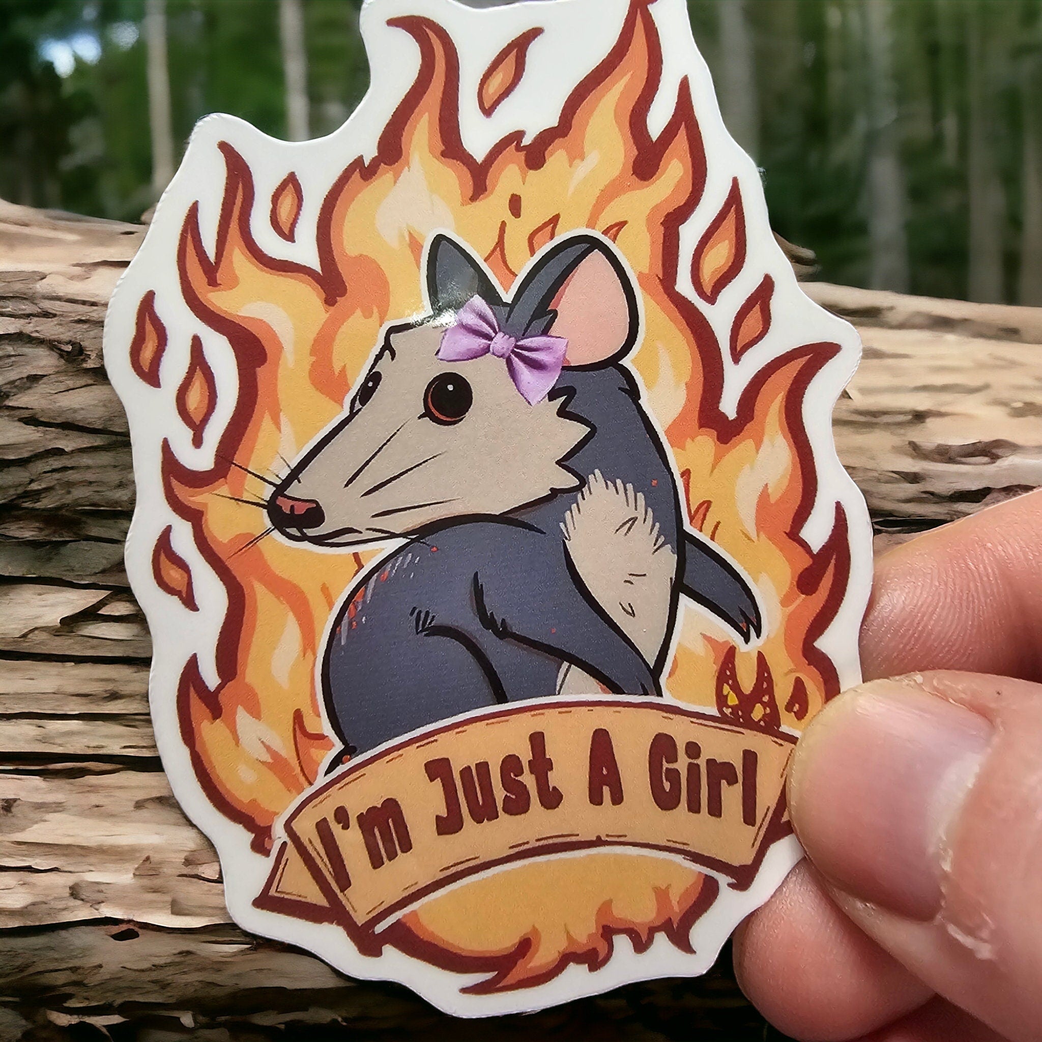 I'm Just A Girl Funny Possum Meme Sticker: Glossy Vinyl Decal