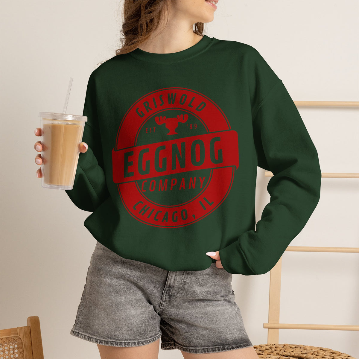 Griswold Eggnog Company graphic sweatshirt featuring Vintage Holiday Christmas Sweatshirt