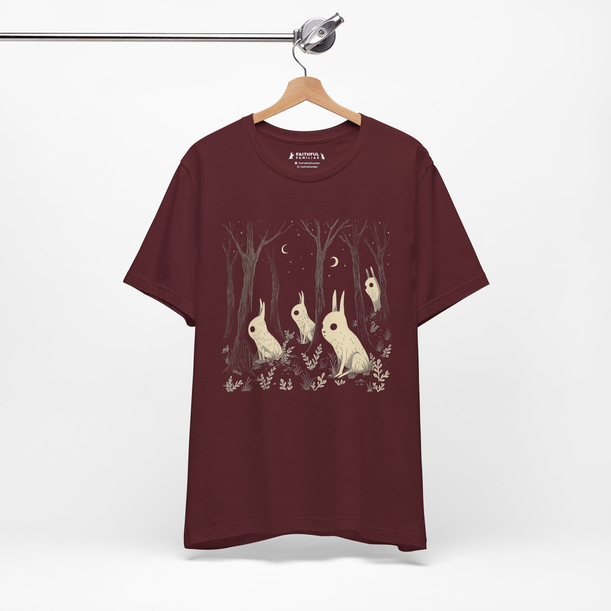 Forest Moon Rabbits graphic shirt featuring Nighttime Woodland Bunny Graphic Tee