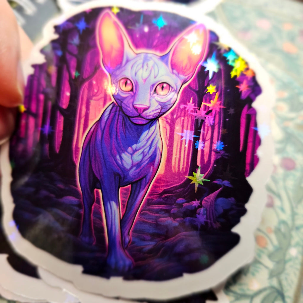 Cat Sphinx Familiar Sticker Sticker,Decal, Holographic,  3x3"